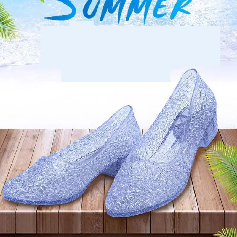 Size 36-41 Womens Sandals Summer Female Mules Clogs Platform Jelly Shoes Mujer High Heels Crystal Slip-On Hollow Zapatillas D10