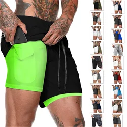 Short de sport double couche pour homme, pantalon pour téléphone portable, exercice de gym, jogging, entraînement, européen, été, nouveau, 2024