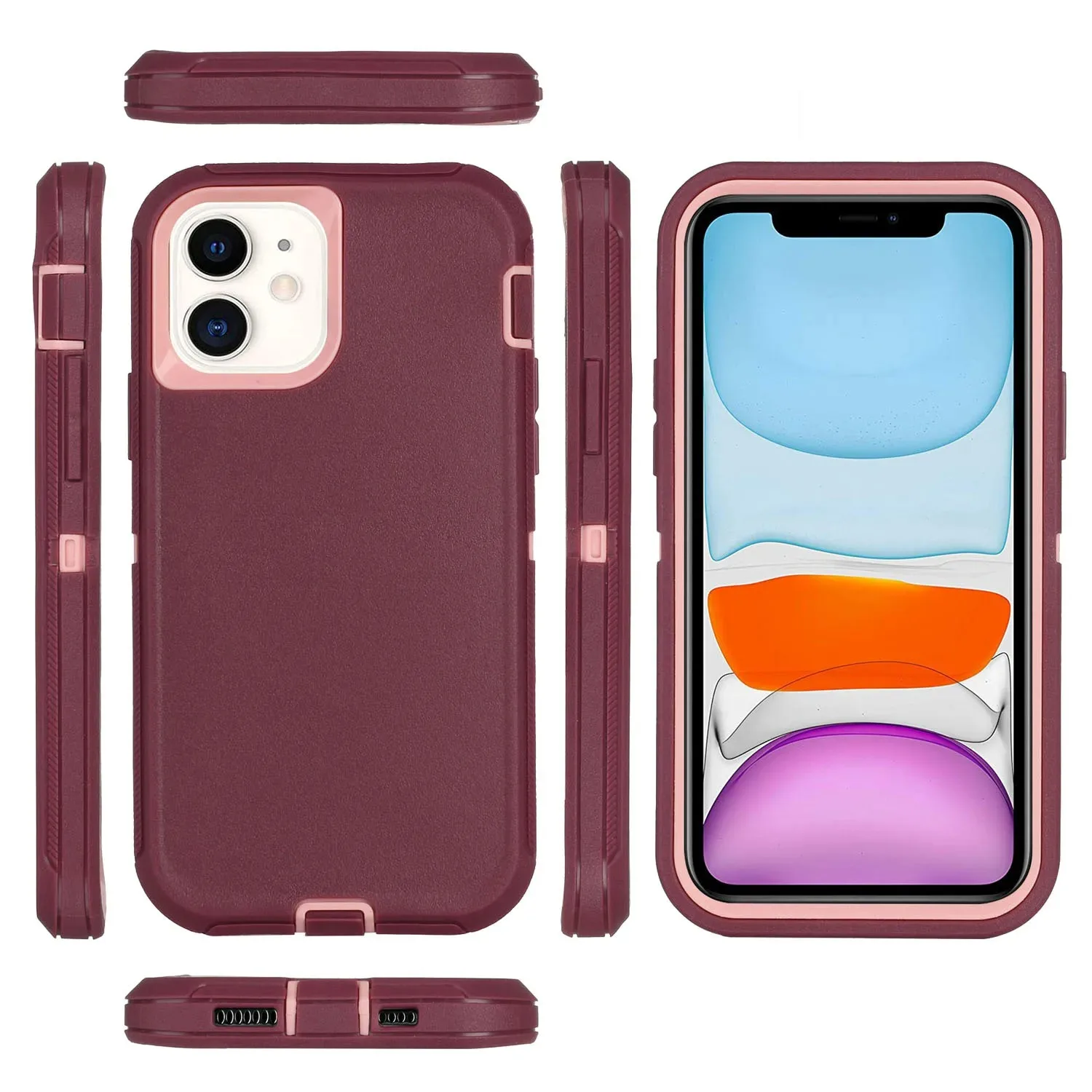 غطاء درع هجين شديد التحمل للصدمات ، جراب حامي لهاتف آيفون 11 ، 12 ، 13 ، 14 ، 15 ، 16 سلسلة ، 3 في 1