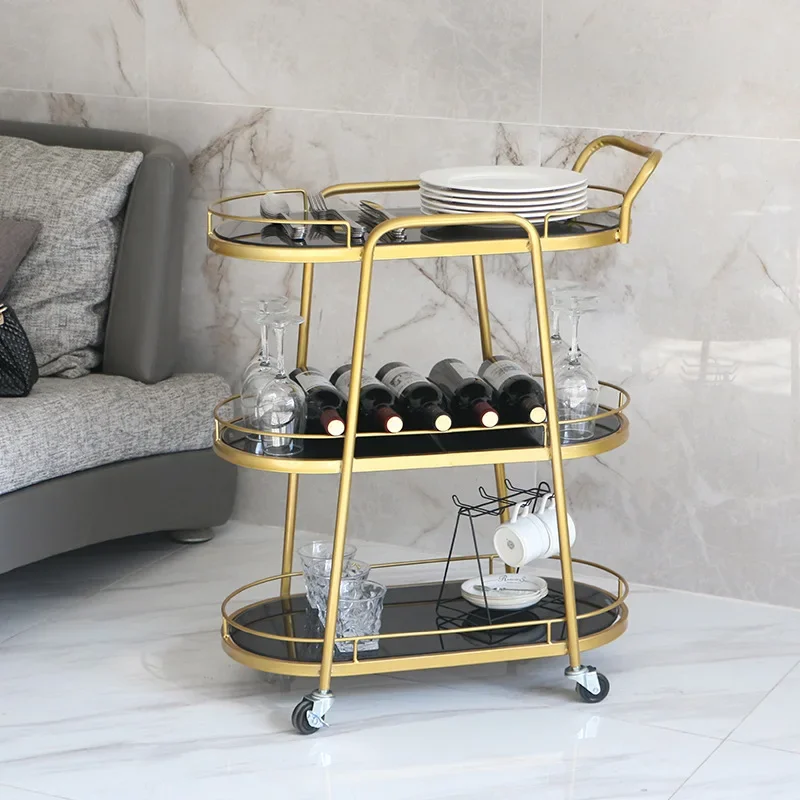 Mobile wrought iron tea trolley, household wine cake trolley, dim sum hotel meal delivery