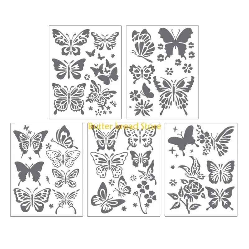 

W89C 5Pcs Butterfly/Flower PET Stencils Reusable Drawing Templates for Painting Craft Project Wall Art And Home Decoration