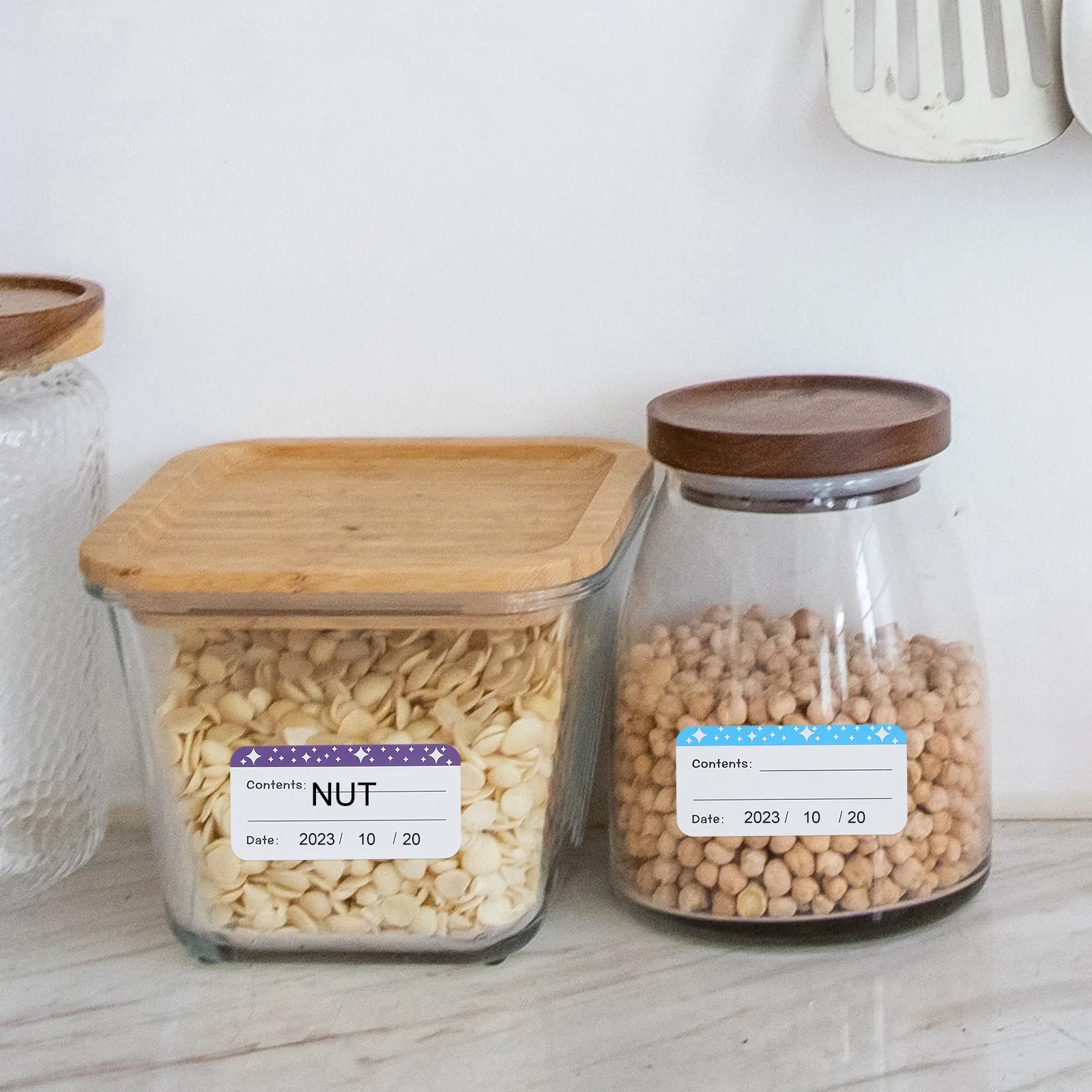 

50 Sheets Freezer Food Labels Stickers Waterproof Write on Labels for Pantry Containers Refrigerator Storage Spice Jars Date