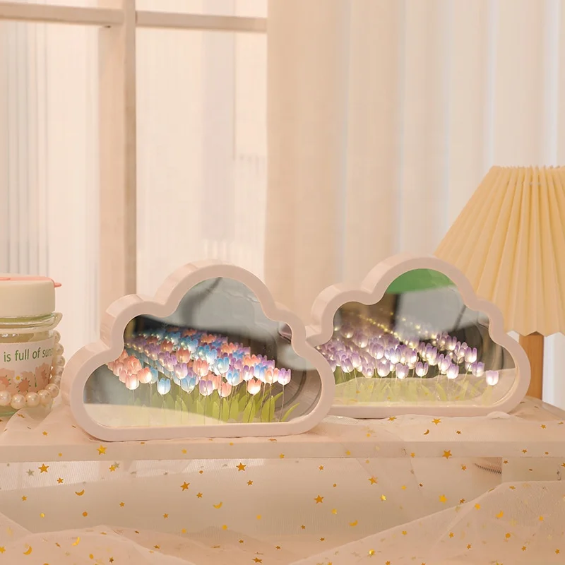 Led light up espelho decorações de casamento mães presente do dia dos namorados diy luzes da noite candeeiros de mesa tulipa artificial