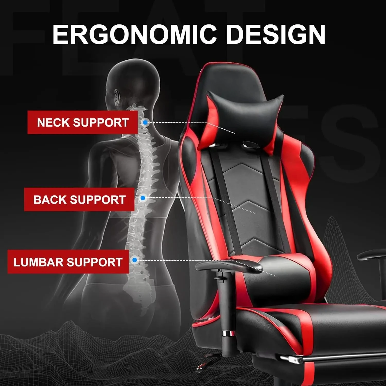 Gaming Chair With Footrest, High Ba Computer Chair Ergonomic Game Desk Chair Racing Executive Adjustable Swivel Rocker With