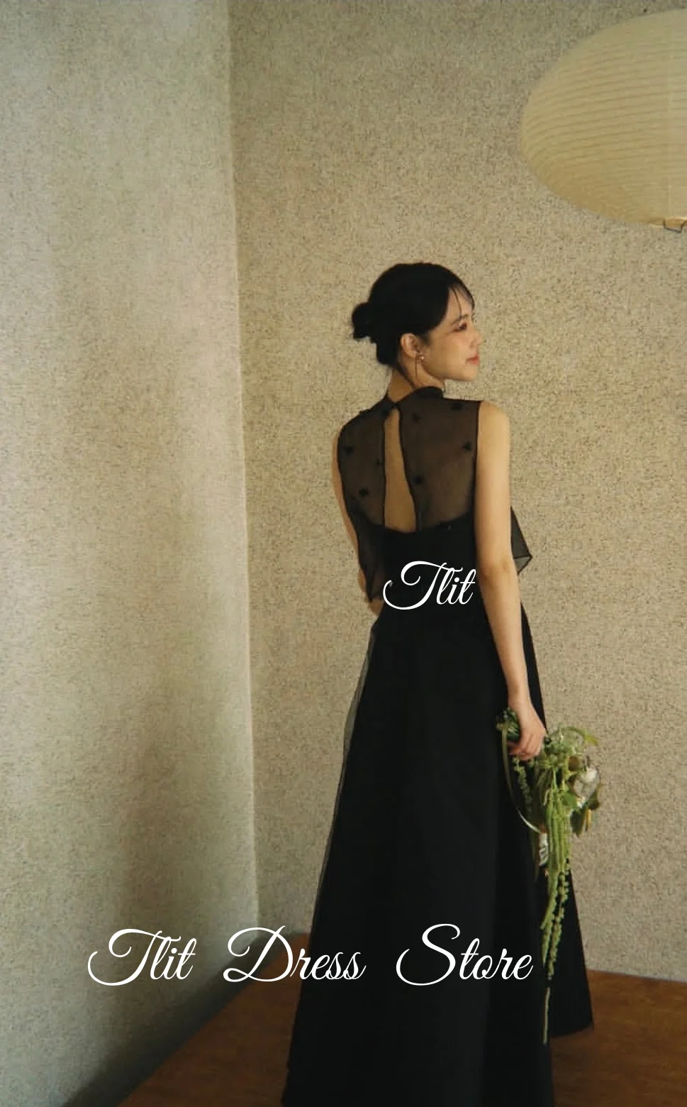 TLIT – robe de soirée élégante en Satin Organza noir, robe de mariée coréenne, séance Photo, col rond, sans manches, robes de bal personnalisées