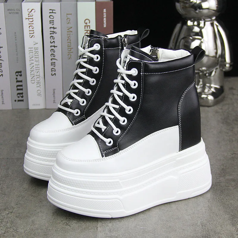 Fujin 13CM Genuine Leather PU Spring Autumn Ankle Boots Women Platform Cushioned Wedge High Brand Chunky Sneakers Fashion Shoes