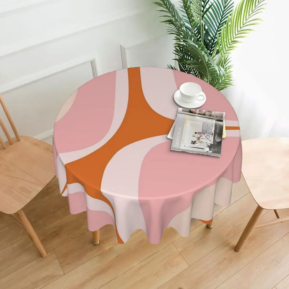 Retro Groove Pink And Orange Minimalist Abstract Waterproof Round Tablecloth Table Cloth for Kitchen Events Dining Table Cover