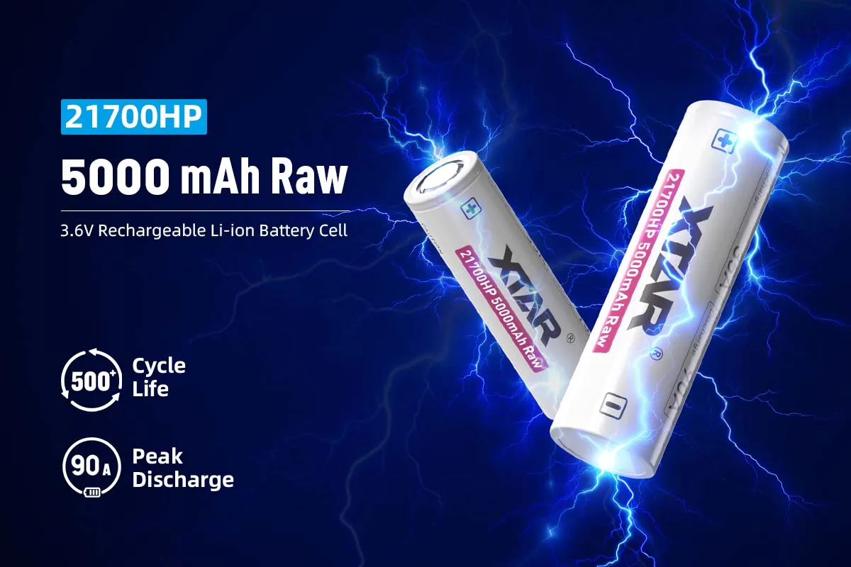 XTAR 4/8PCS 3.6V 21700HP 5000mAh RAW Rechargeable Li-ion Battery (Without Protection Circuit Board)  35A Discharge  300+ Cycle