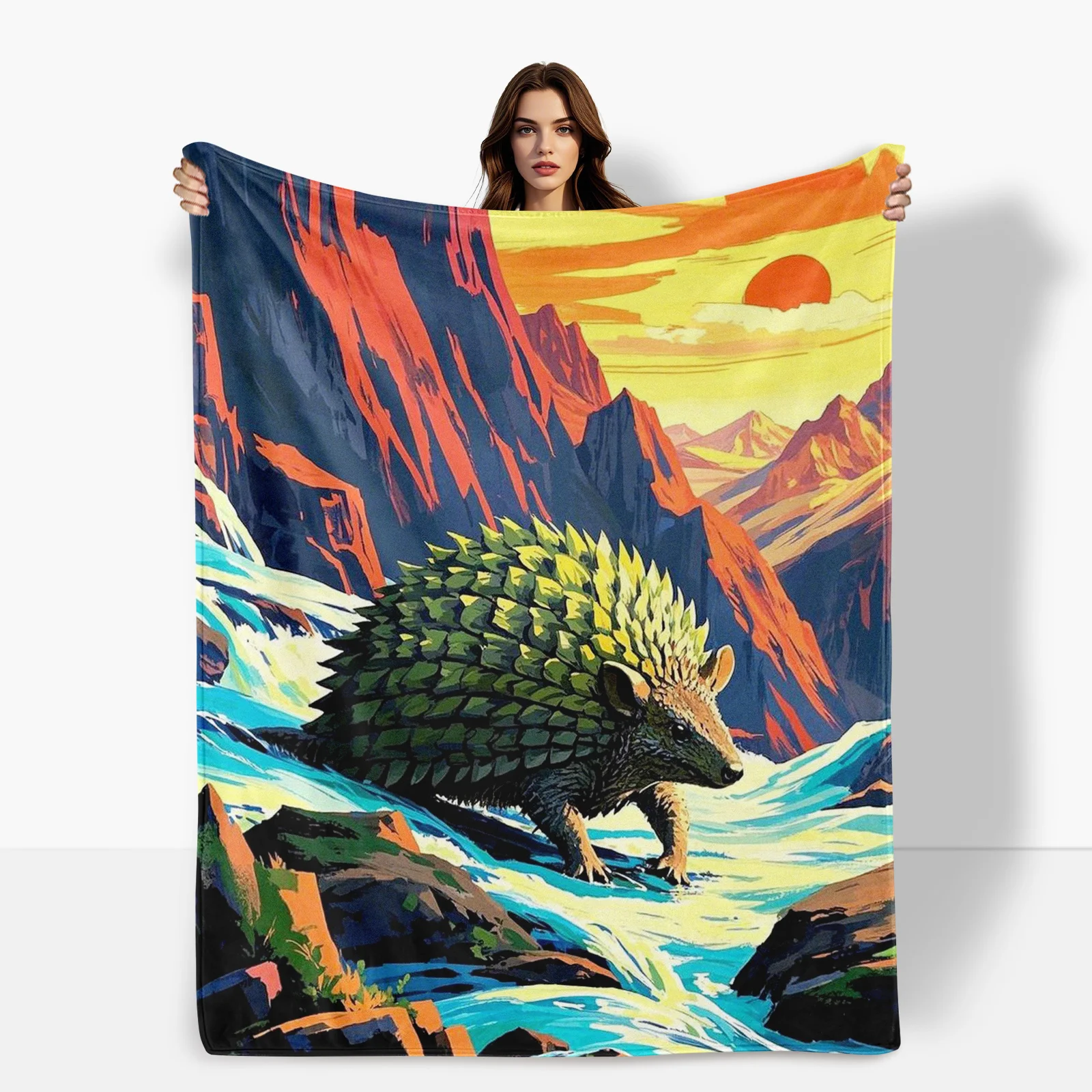 Armadillo Pattern Blanket With Mountain River Sunset Design For Warmth And Comfort In Any Season