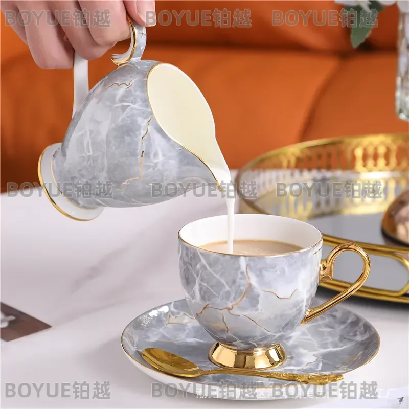 Luxury Bone China Coffee Cup and Saucer Set with Teapot Elegant Afternoon Tea Service Gift Box Premium Porcelain Drinkware view 4