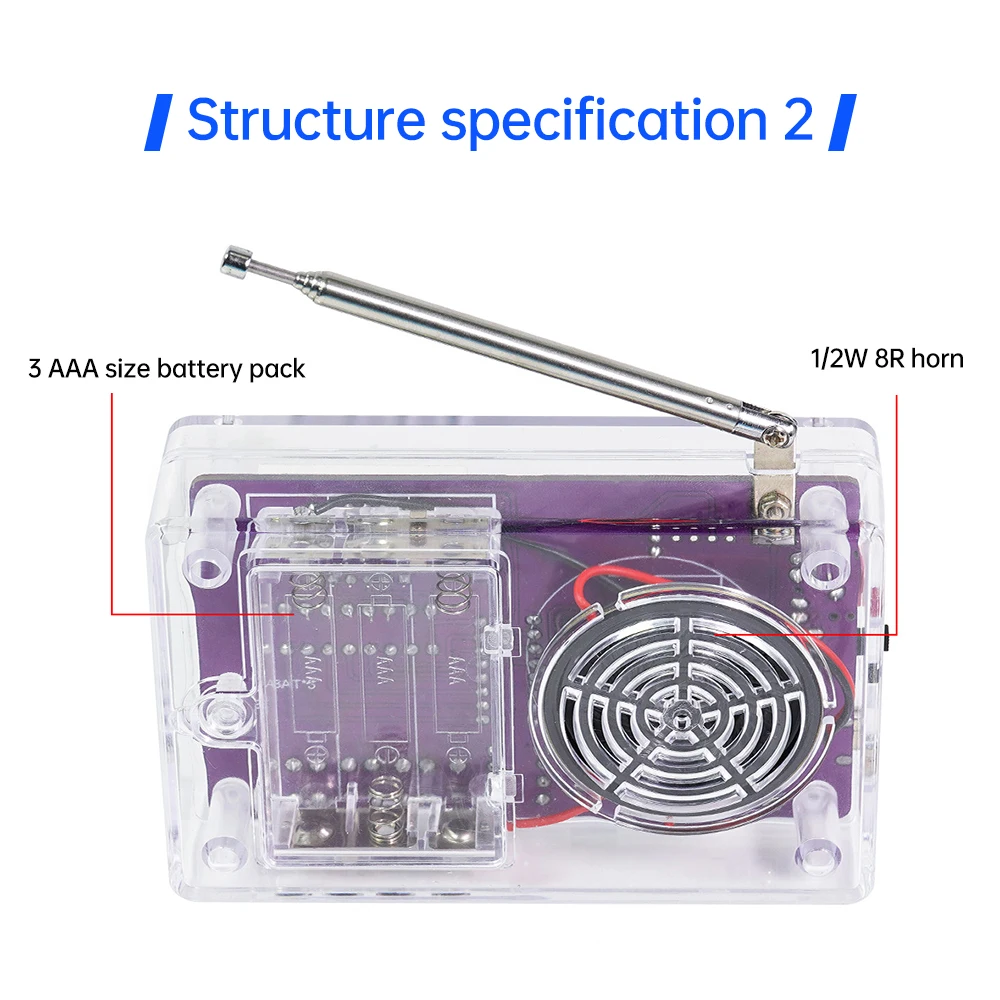 HU-017A/HU-017B Радиокомплект FM87-108 МГц V4.0/V5.0 Фиолетовый электронный комплект «сделай сам» с чехлом DC 3-5 В Зарядка RDA5807S Регулируемое радио