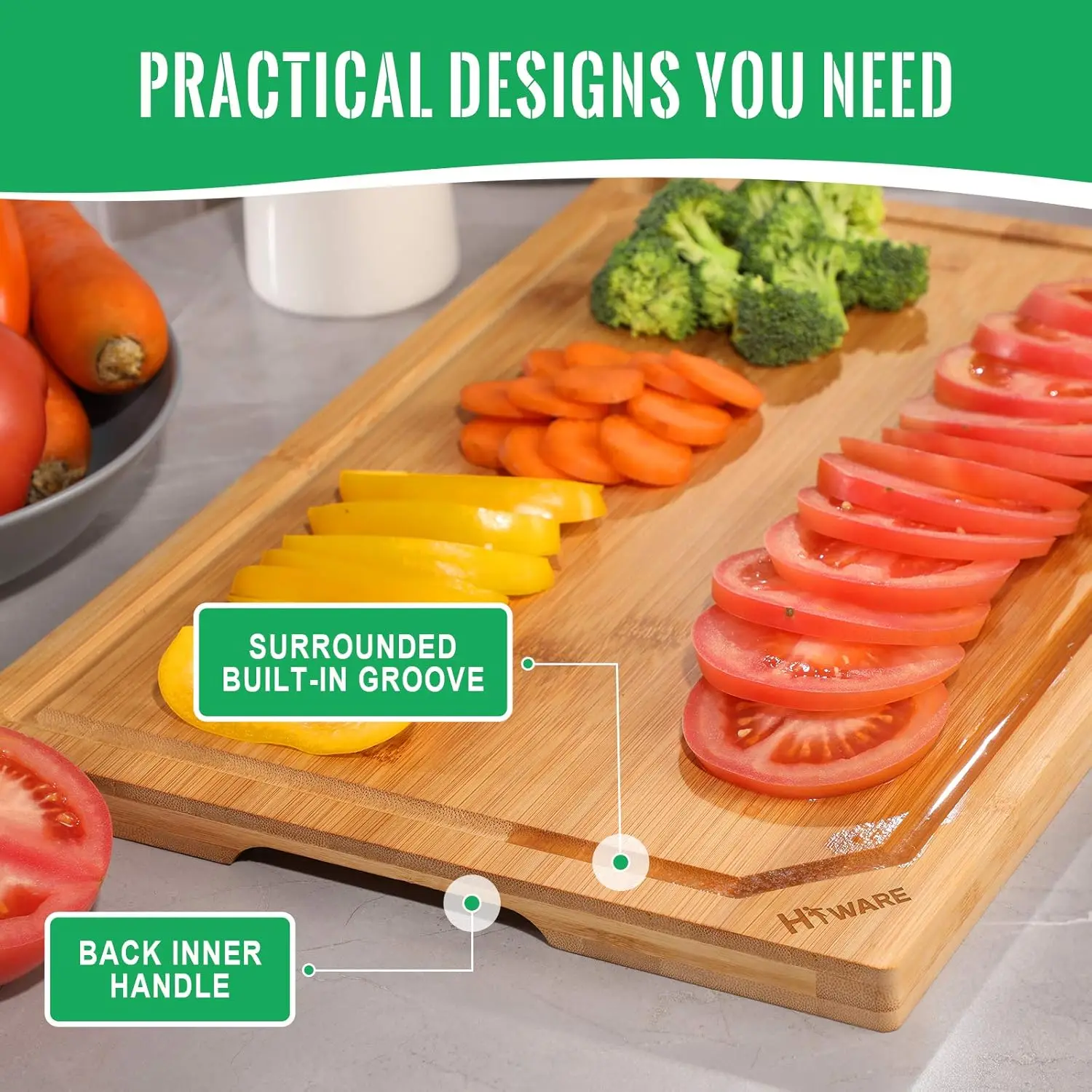 Bamboo Cutting Board for Kitchen, Heavy Duty with Juice Groove, 15x10 Inch, Knife Friendly view 5