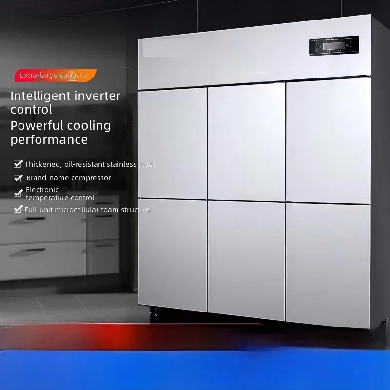 4/6 Door Vertical Commercial Refrigerator Freezer Double-Temperature Large Capacity Stainless Steel Kitchen Cabinet 2 Star