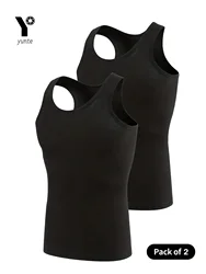 Men's Vest Black 2-Piece Breathable Quick-Drying Polyester Fiber Sports Vest Suitable for Gym Running and Training Casual Pure C