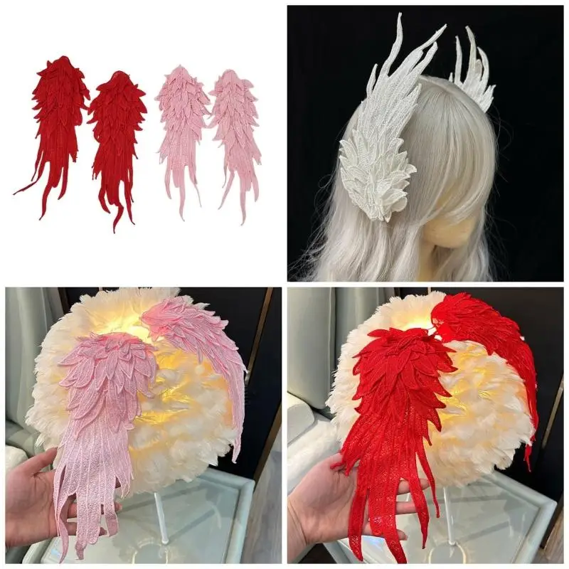 

A52E Angel Devil Wing Hairpin Red Pink Feathered Hair Decors For Victorian Cosplay