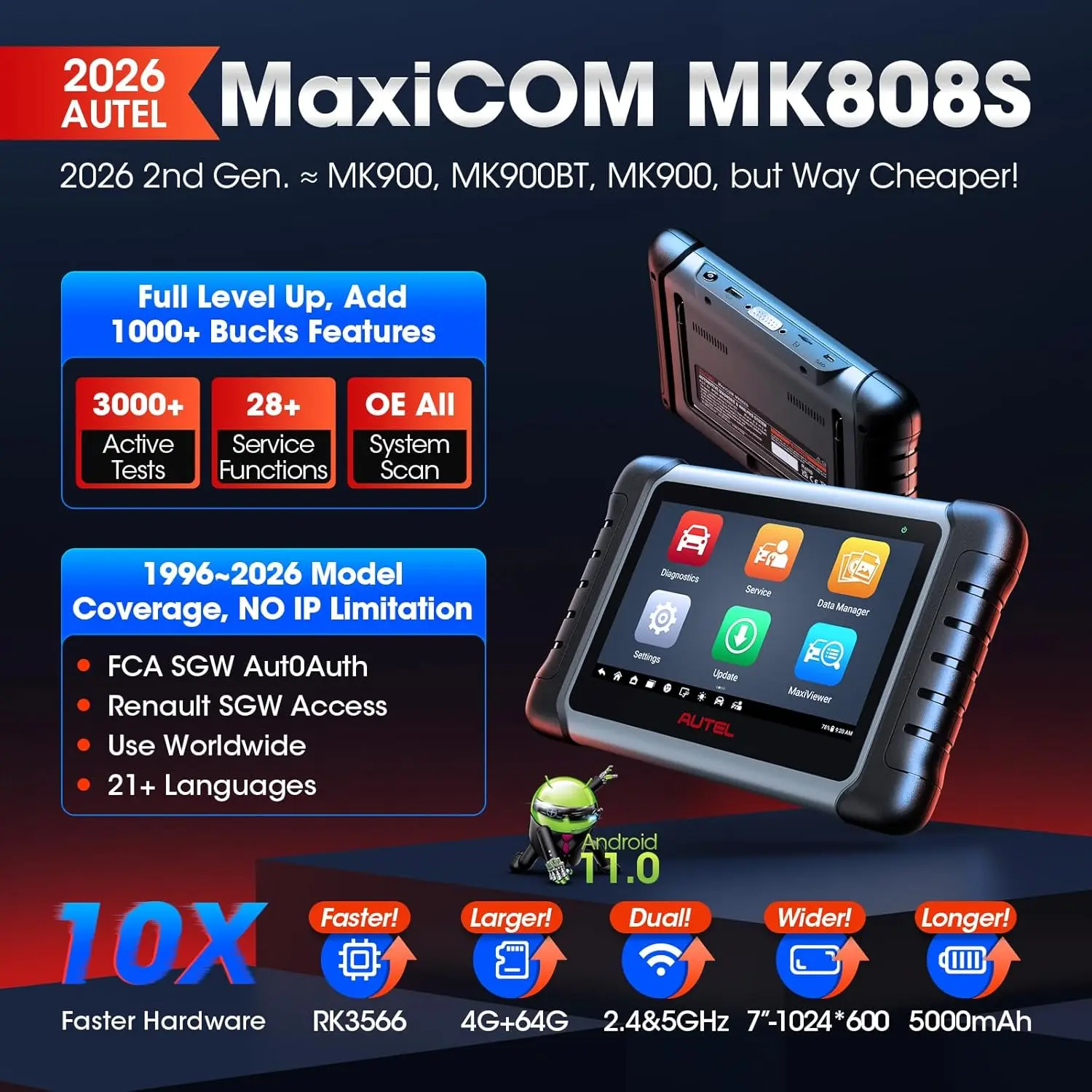 Car Diagnostic Tool Autel MaxiCOM MK808S MX808S MK808Z OBD2 Scanner Bi-directional Control Diagnosis Automotive Tools All System OBD2 Diagnostics Code Reader