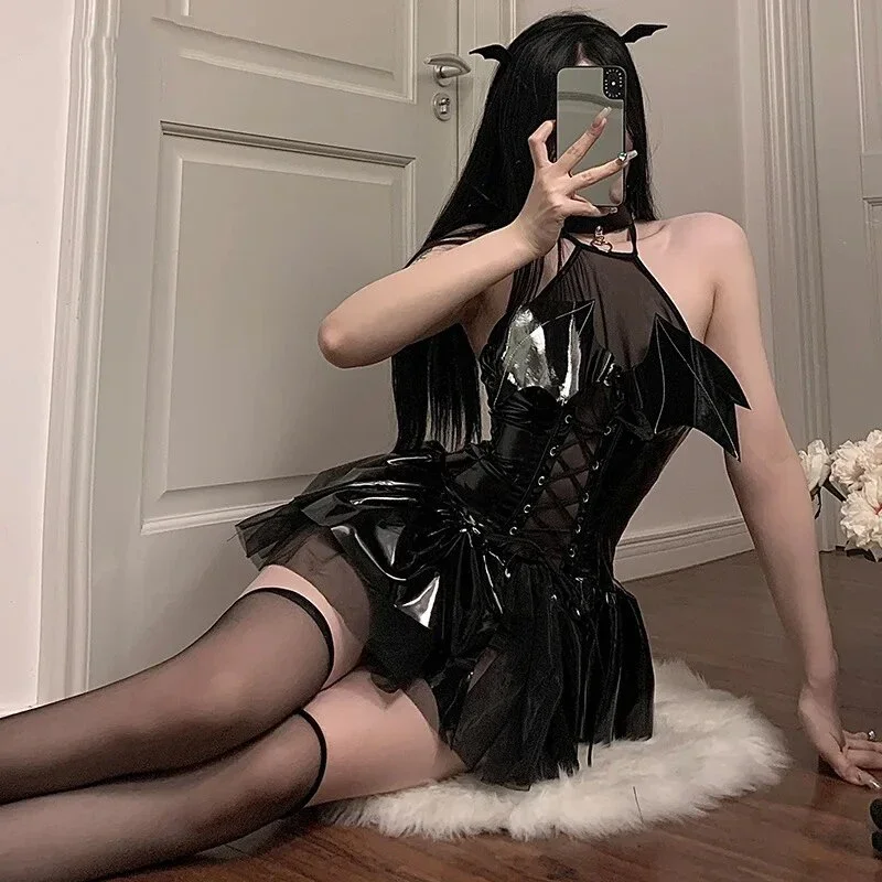 2025 New Sexy Maid Outfit Cosplay Costume Women French Servant Lolita Babydoll Dress Uniform Stage Leather Skirt Suit RQR56