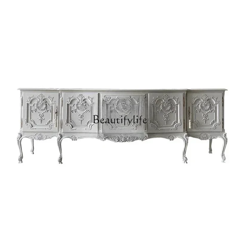 

LJYEuropean solid wood TV cabinet French neoclassical retro carved living room foyer wall storage cabinet
