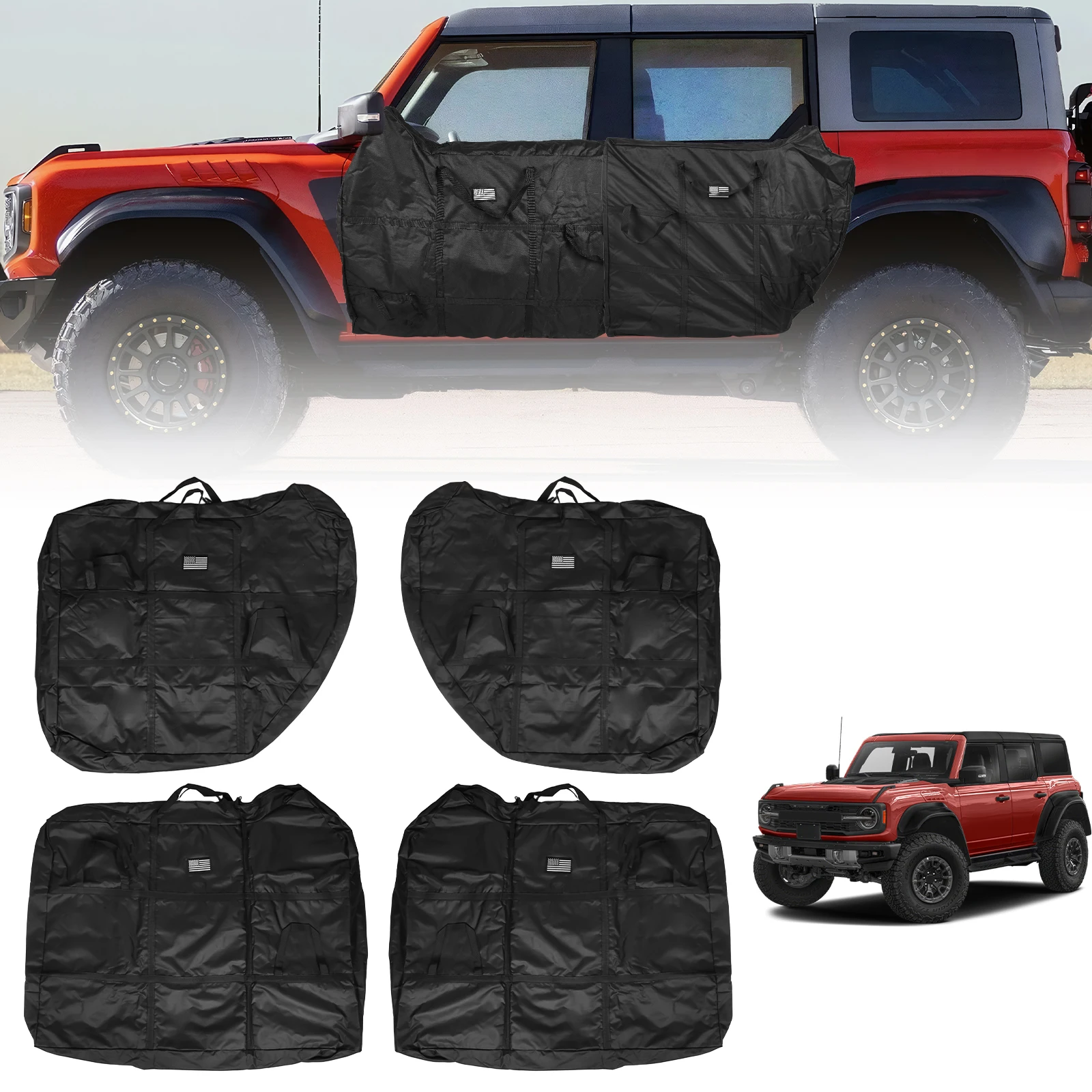 

4pcs Door Storage Bag Oxford Cloth Doors Protection Storage Bag Doors Panels Organizer Bag Fit for Ford Bronco 4-Door 2021-2025