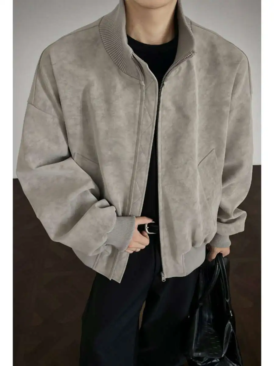 

Осенний американский ретро-джат из искусственной кожи, мужской молодежный цветной воротник-стойка, свободная талия, уличное пальто-джат, свободная посадка на талии...