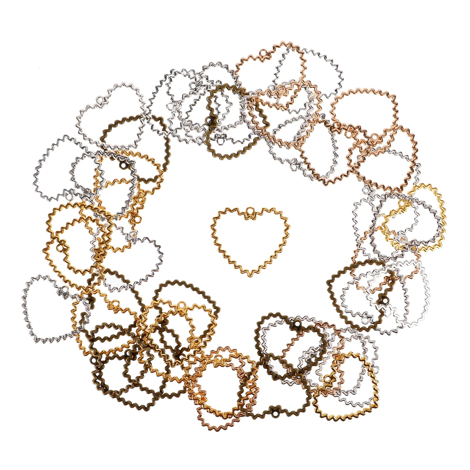 

50pcs Heart Shaped Alloy Pendants Silver Gold Bright Color Charm Bracelet Ornaments Necklace Decorations Jewelry