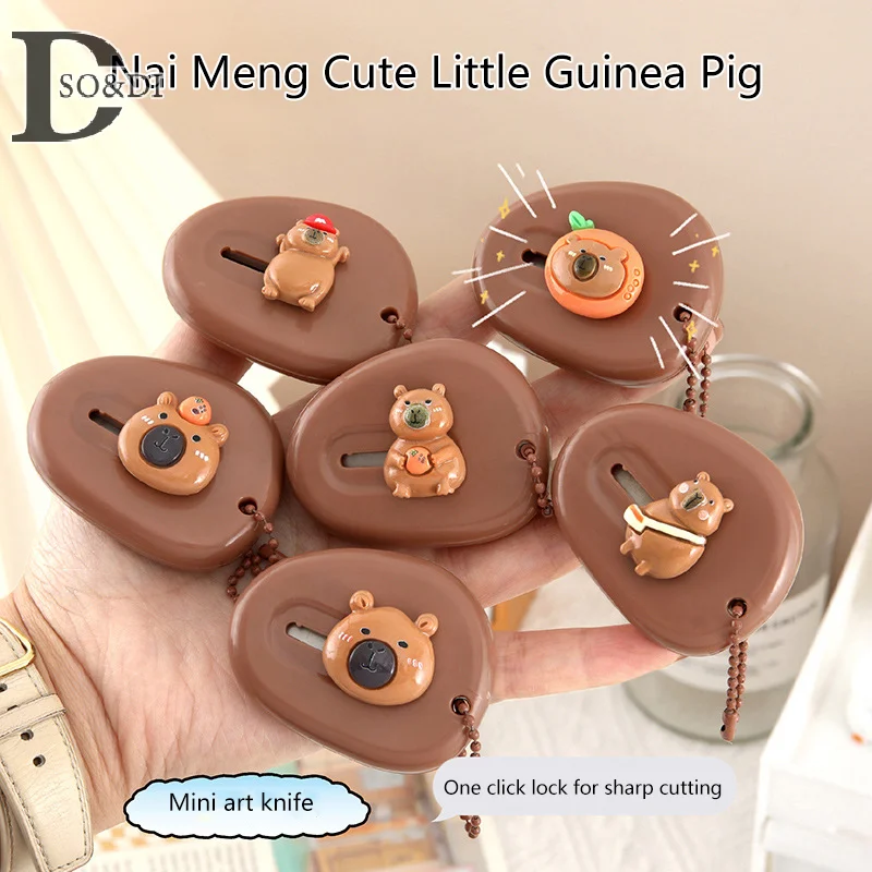 Kawaii Mini Cappybara portabel Sharp Open-box artefak kertas membungkus Seni utilitas pisau isi ulang pisau hadiah alat tulis