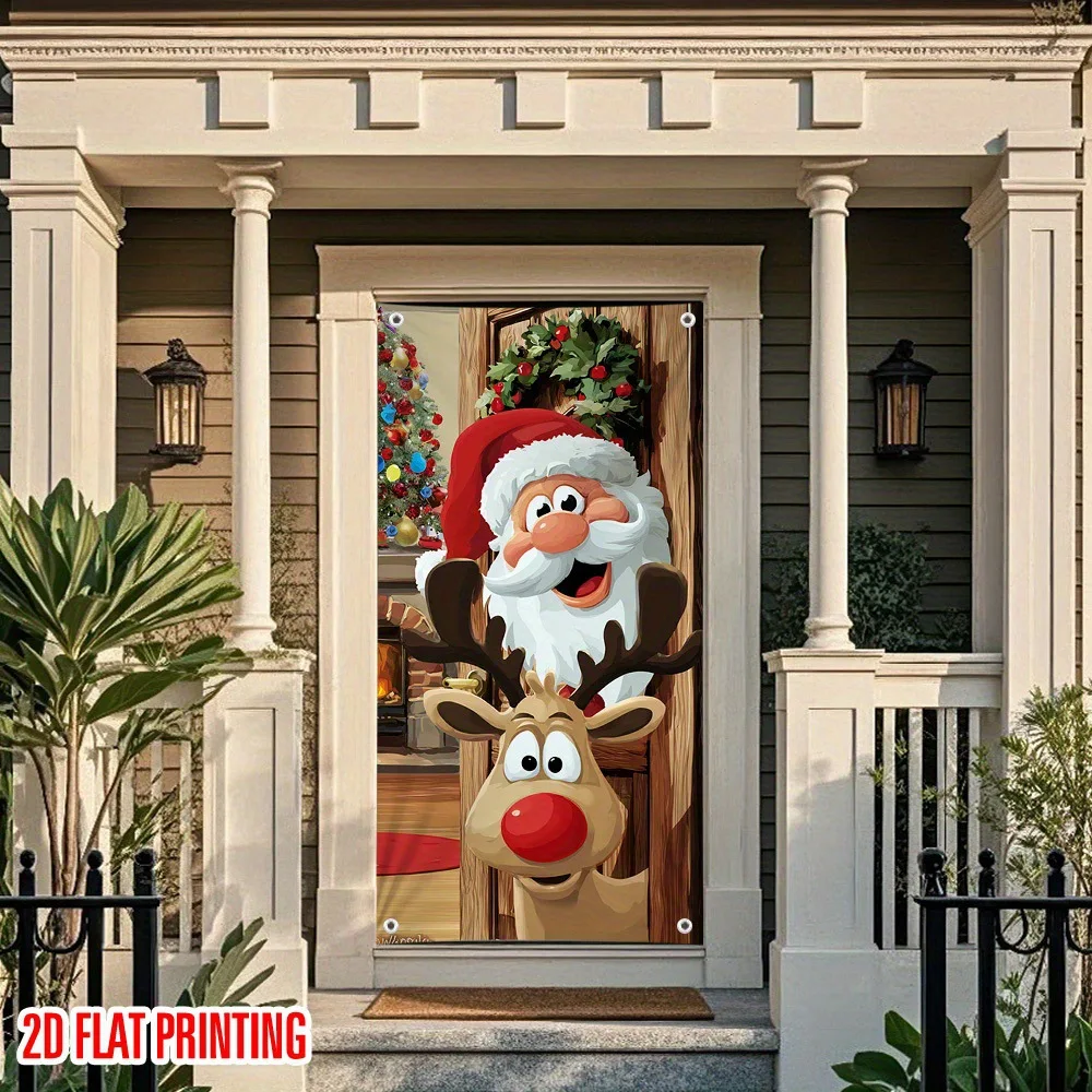 قطعة واحدة من لافتة عيد الميلاد تتميز بسانتا كلوز ورنة، مناسبة لتزيين مدخل المنزل #4