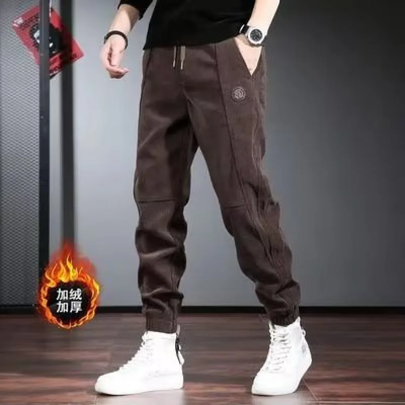 

Autumn Winter New Corduroy Casual Harem Pants Men Korean Fashion Warm Waist Drawstring Pocket Sports Trousers Male