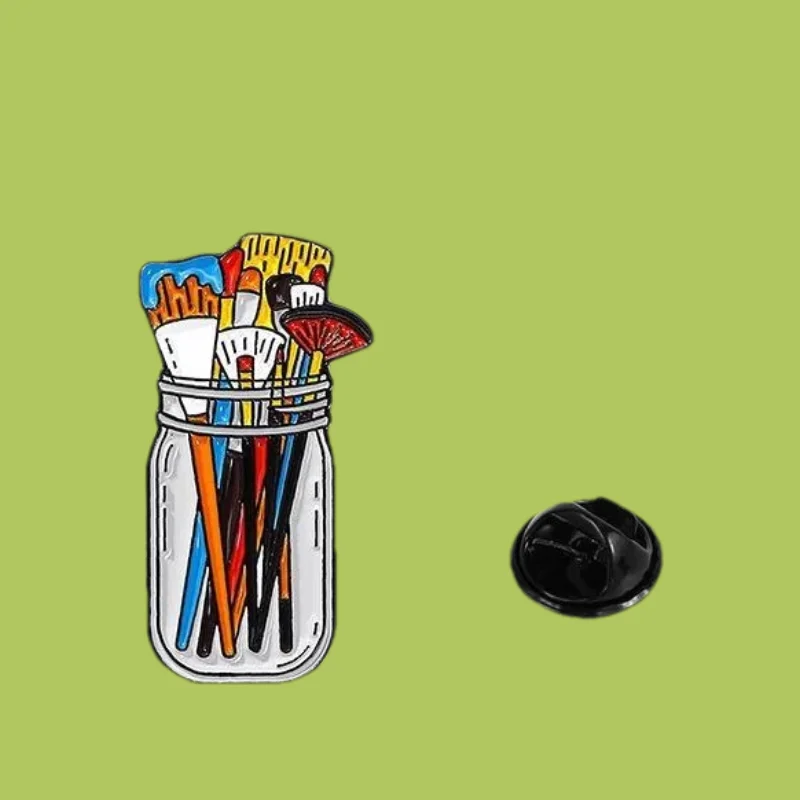 Broche de pincel de dibujos animados, insignia de aceite de goteo de aleación personalizada y creativa, broche para bolso de ropa moderno y versátil, 1 Uds.