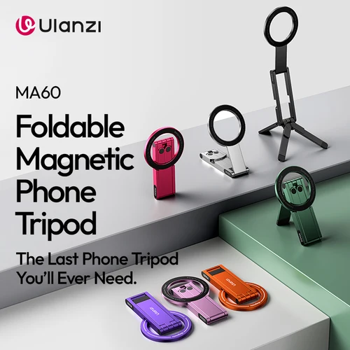 Imagen 2 del producto ​ Ulanzi MA60 trípode magnético plegable para teléfono soporte de teléfono Selfie de mano para iPhone 16 15 14 13 Android con anillo magnético