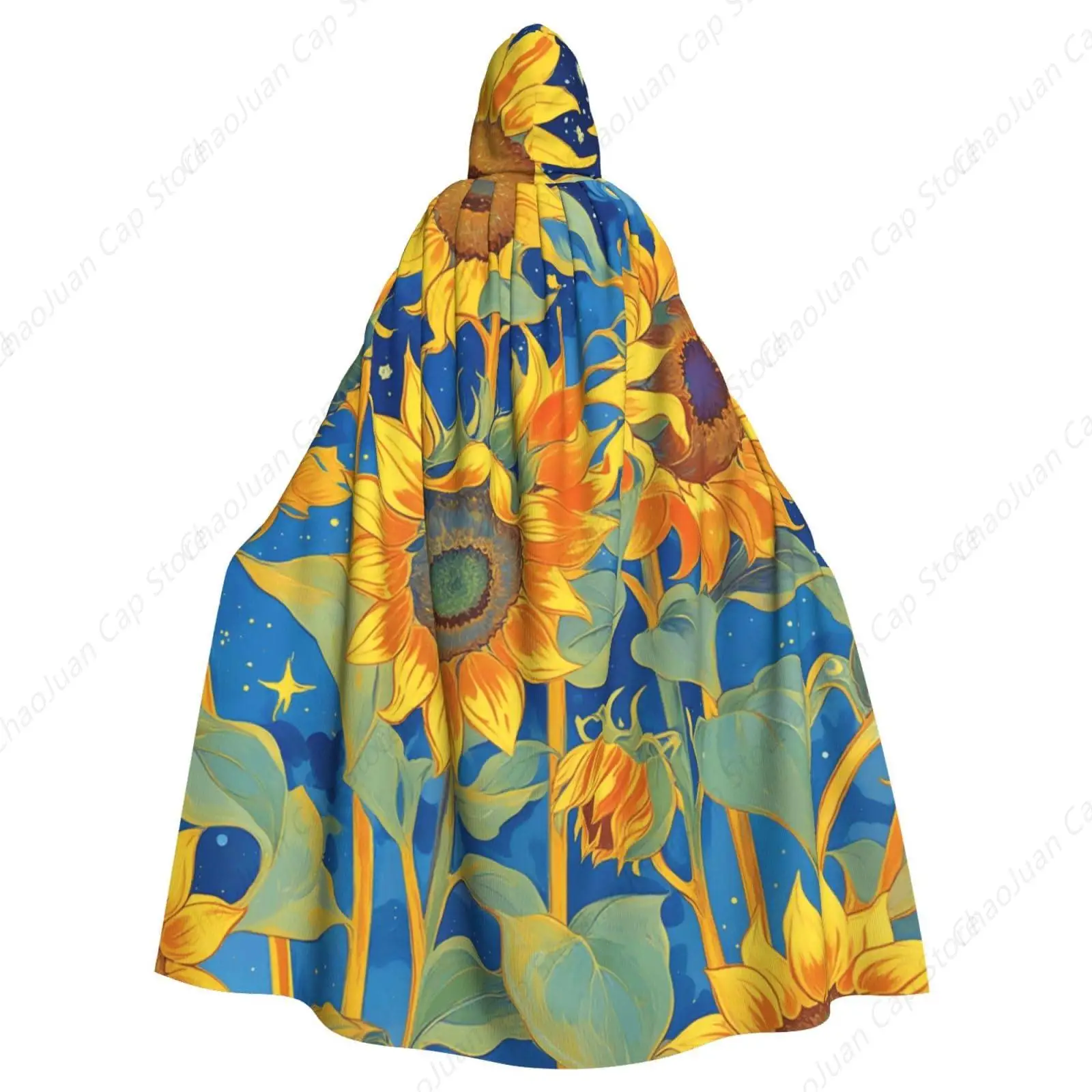 

Unisex Full Length Hooded Cloak, Hooded Cape Cosplay Costume Compatible with Watercolor Flowers Rustic Sunflower, Adult Tunic