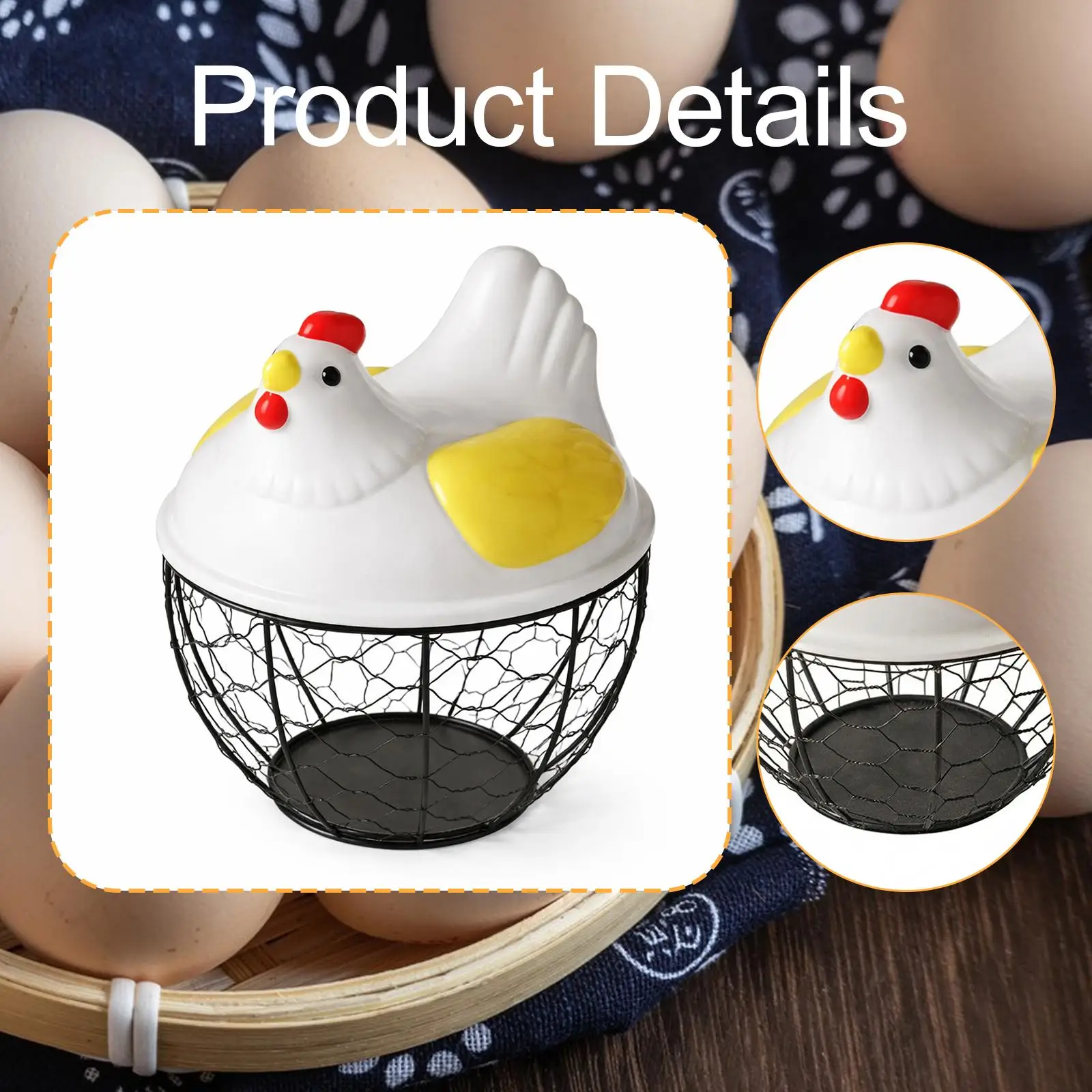 Iron Chicken Egg Basket Farmhouse Storage Decor Mesh Holder for Kitchen Vegetables Fruits Pantry Organization