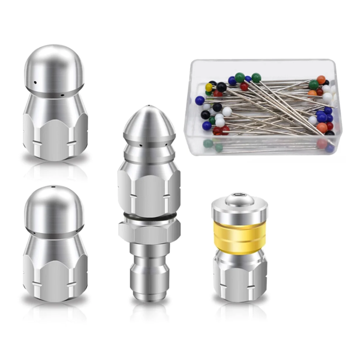 

ABVA-6PCS Комплект канализационных форсунок, канализационный форсунок из нержавеющей стали 1/4 дюйма NPT для мойки высокого давления, инструмент для очистки канализации