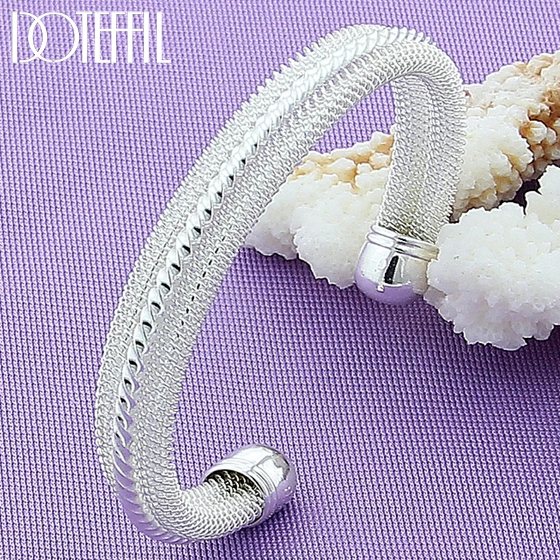 DOTEFFIL 925 Sterling Silver Woven Mesh Bangle Bracelet For Woman Man Wedding Engagement Fashion Charm Party Jewelry