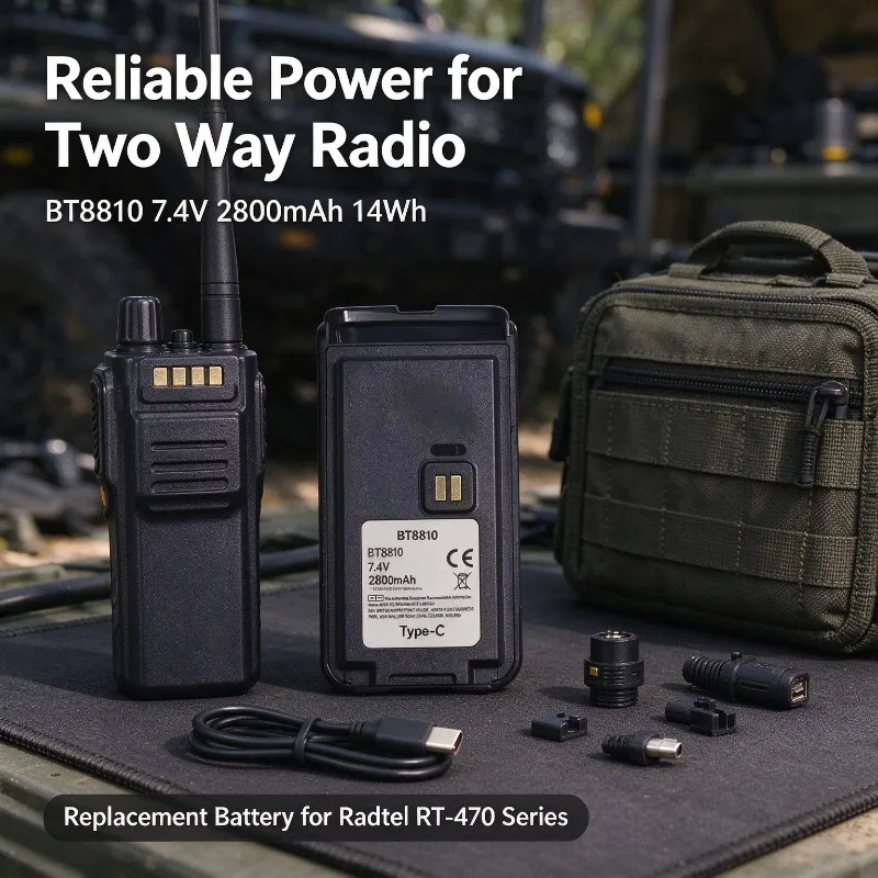 BT8810 7.4V 2800mAh 14Wh Type-C Replacement Li-ion Battery for Radtel RT-470 RT-470X RT-470L Two Way Radio Walkie Talkie Battery