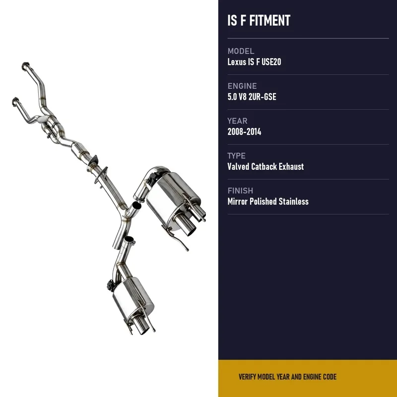 Direct Fit Valved Catback Exhaust with Z Pipe for Lexus IS F 5.0 V8 2008-2014 Quad Polished Tips Mirror Polished Mufflers