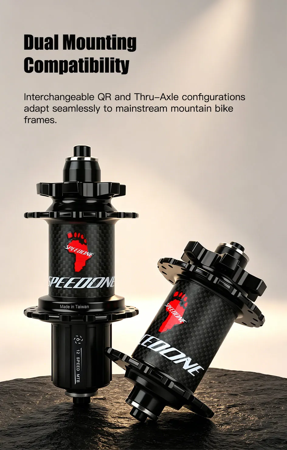 SPEEDONE Pilot Carbonfaser-Mountainbike-Nabensatz, leichtgewichtige MTB-Naben mit gedichteten Lagern, QR/TA Fahrradteile, Vorder- und Hinterräder-Naben – Detail 10