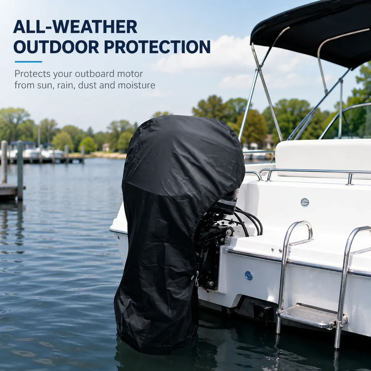 Marine Engine Storage Cover for 6-225HP Outboards 420D Oxford Fabric Waterproof UV and Dust Protection for Yachts Fishing Boats