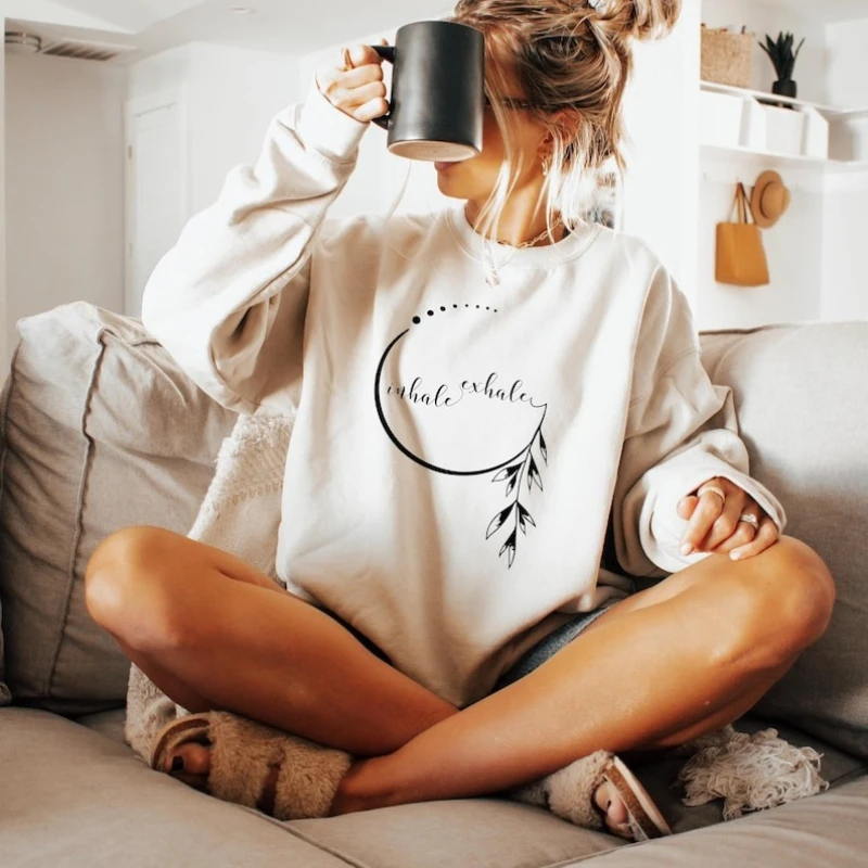 يستنشق الزفير البلوز تحفيزية هوديي للمرأة الجمالية اليقظة هودي اليوغا المعلم لمحبي اليوغا هدية Y2k الملابس