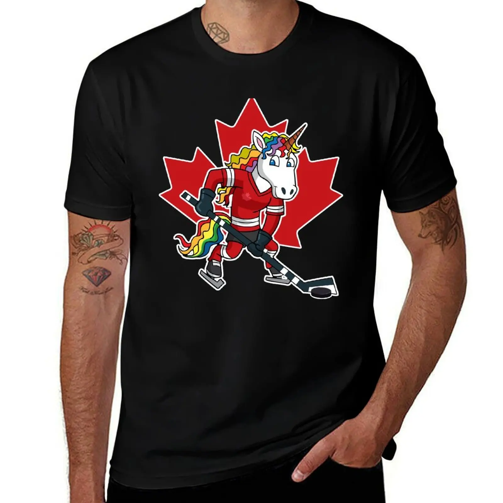 Canadian Hockey Player Unicorn Canada T-Shirt Soft Touch Basic Cotton T-Shirt