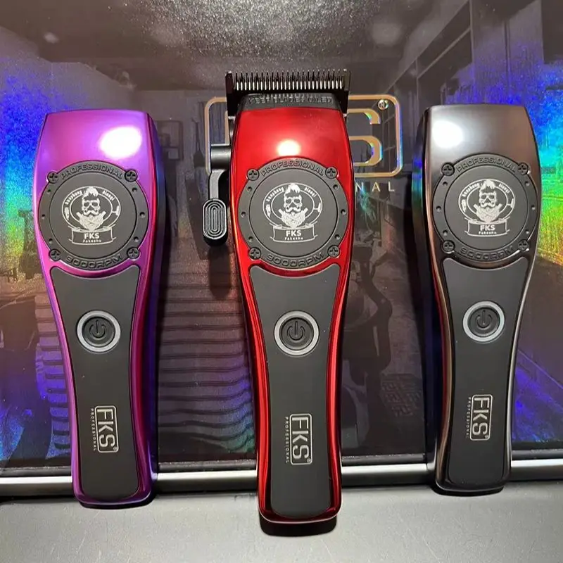 FKS Professional Barber Hair Clipper Trimmer 7000-9000RPM Engraving Scissors Ceramic DLC Coated Blades USB Charging