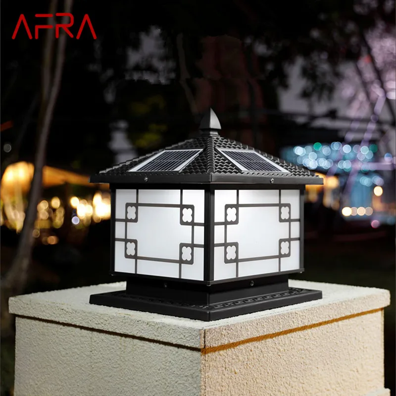 afra outdoor solar post lamp decoracao preta simples luz pilar led impermeavel ip65 casa villa varanda patio vintage 01