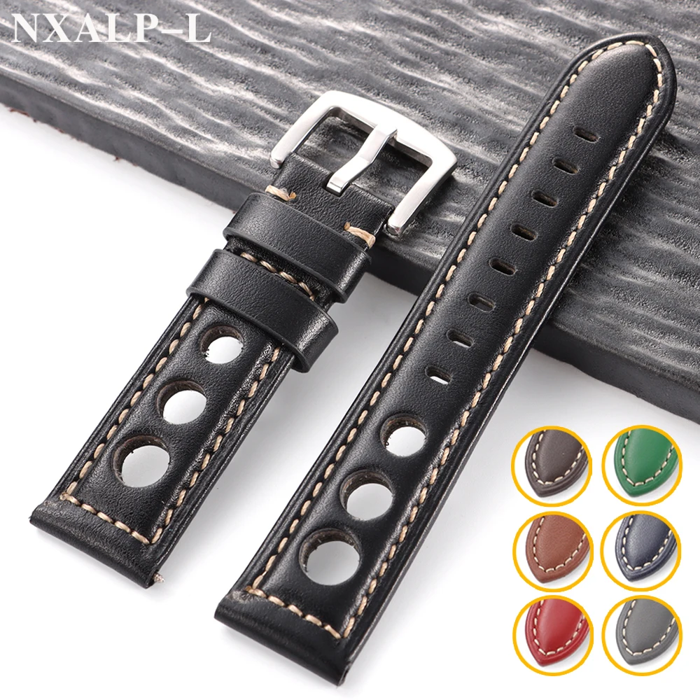 Vintage Genuine Leather Watch Strap 20mm 22mm 24mm 26mm Porous Breathable Cowhide Watchbands for Panerai PAM for Omega Bracelet