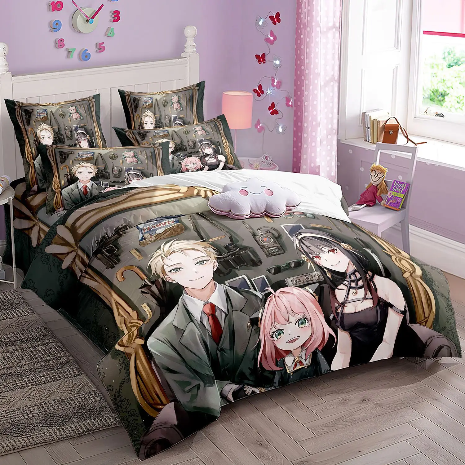 Kawaii Loid Forger أنيا غطاء لحاف مع سادات أنيمي الجاسوس X الأسرة طقم سرير الفتيات الصبي طفل مجموعة غطاء لحاف مجموعة