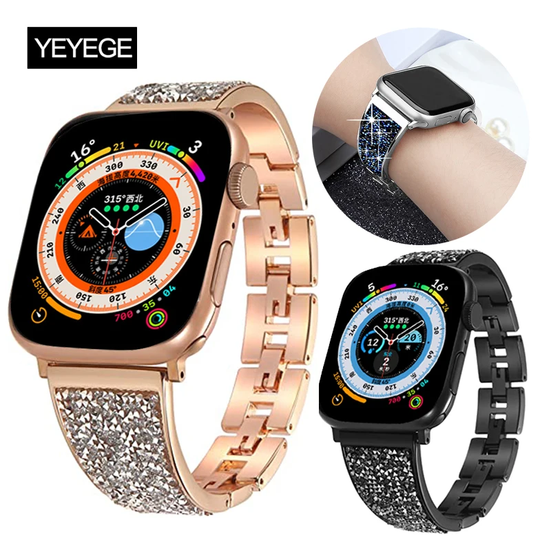 Rhinestone Strap For Apple Watch 45mm 44mm 42mm Ultra 49mm Women Diamond Metal Bracelet For Apple Watch Band 38mm 40 41mm SE 7 8