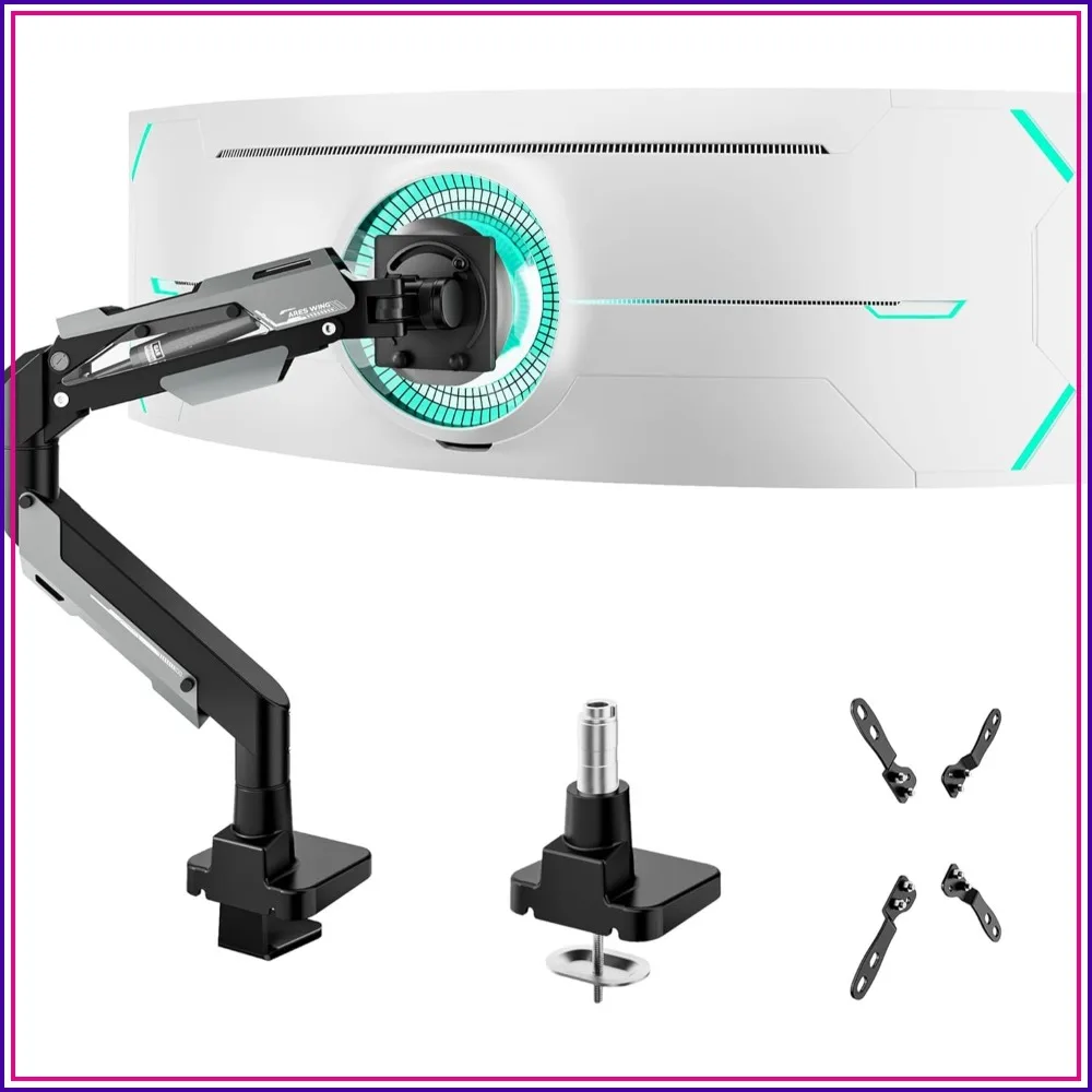 

Heavy Duty Single Monitor Arm for 24"-57" Ultrawide Screens, Gas Spring Aluminum, Clamp/Grommet Mount, VESA 75/100/200, Black