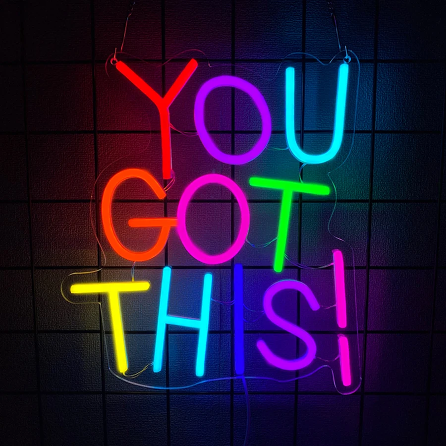 You Got This Neon Sign for Wall Decor, LED Neon Signs for Bedroom Inspirational Letter Neon Light for Office Classroom Bar Party