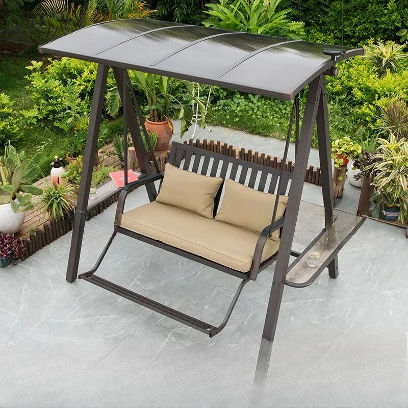 

Outdoor swing courtyard double solar light rocking chair wrought iron balcony outdoor leisure hanging chair swing hanging