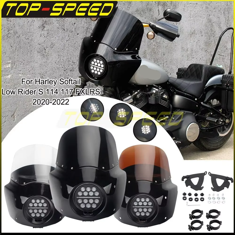 

2020-2022 For Harley Softail Low Rider S 114 117 FXLRS 11'' 15'' Windshield Road Warrior Headlight Fairing Cowl w/ LED Light Kit