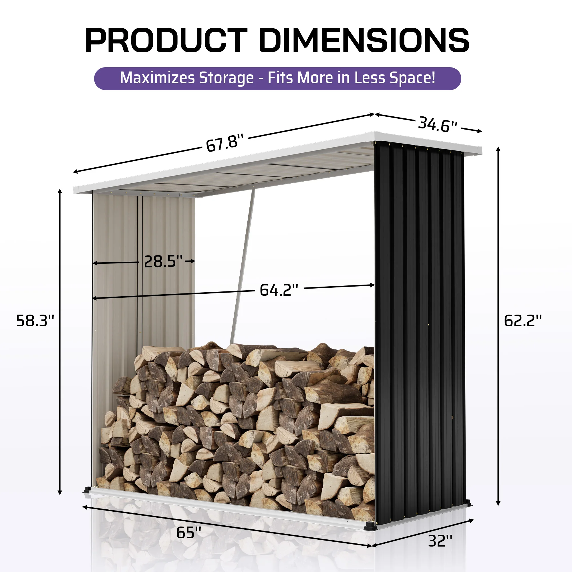 Outdoor Galvanized Steel Firewood Storage Shed, Weather‑Resistant Log Holder with Raised Base & Full Accessory Kit for Backyard Patio